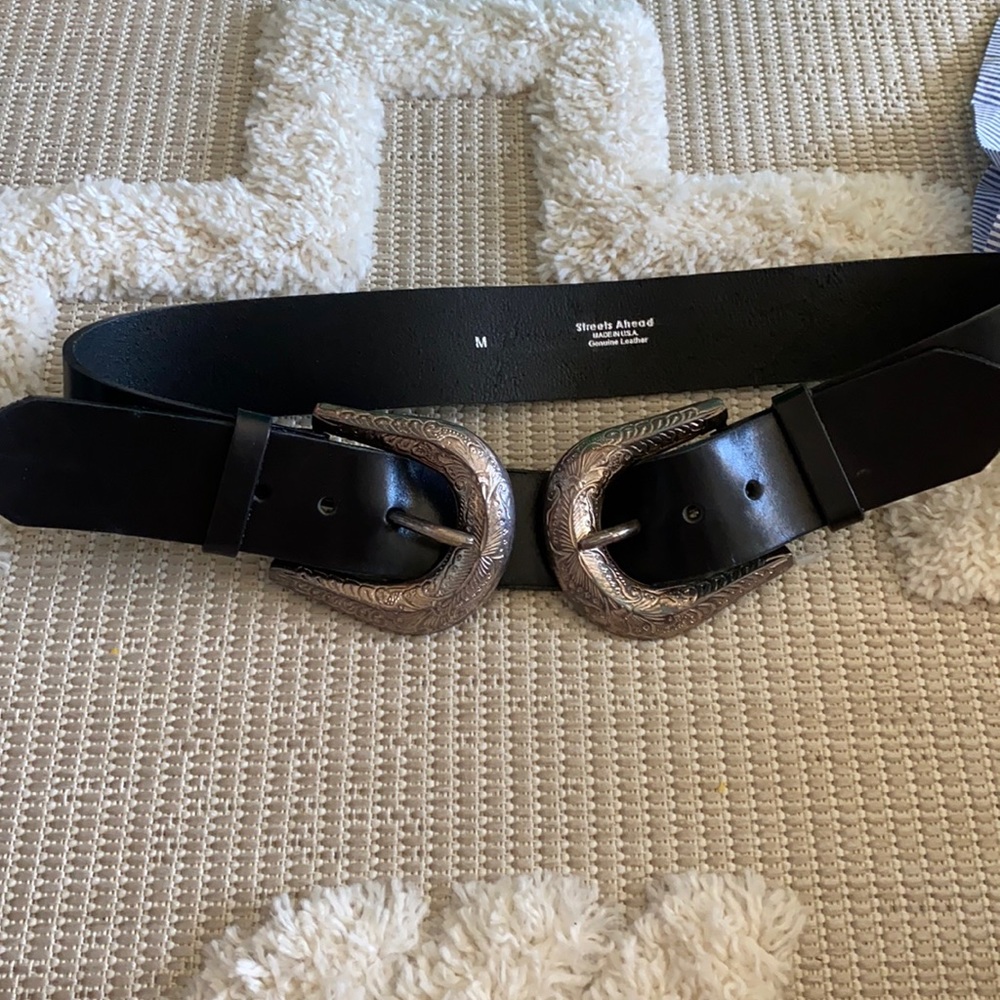 Black leather buckle belt size M